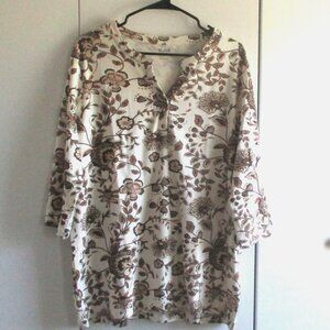 Blair Womens Floral Pullover Tunic 3/4 Sleeves Lightweight Casual Top Size Large